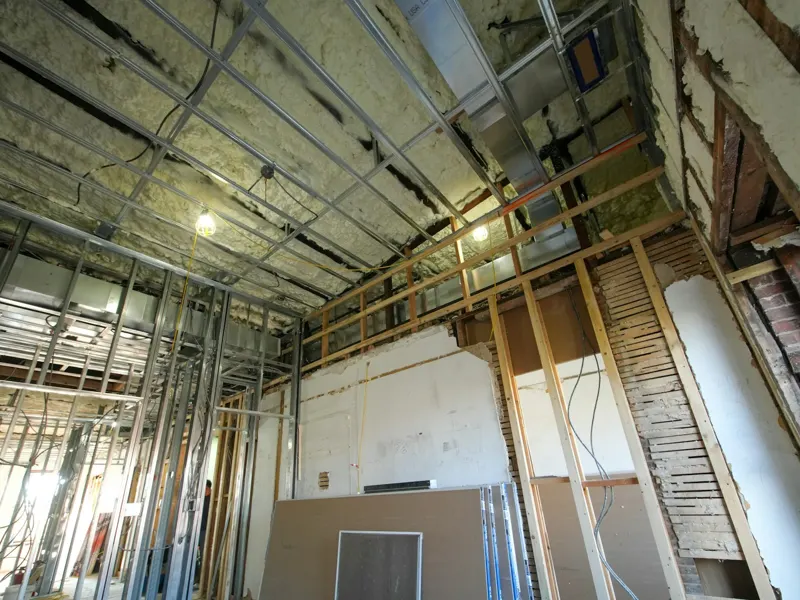 Metal stud partitions during a fit out